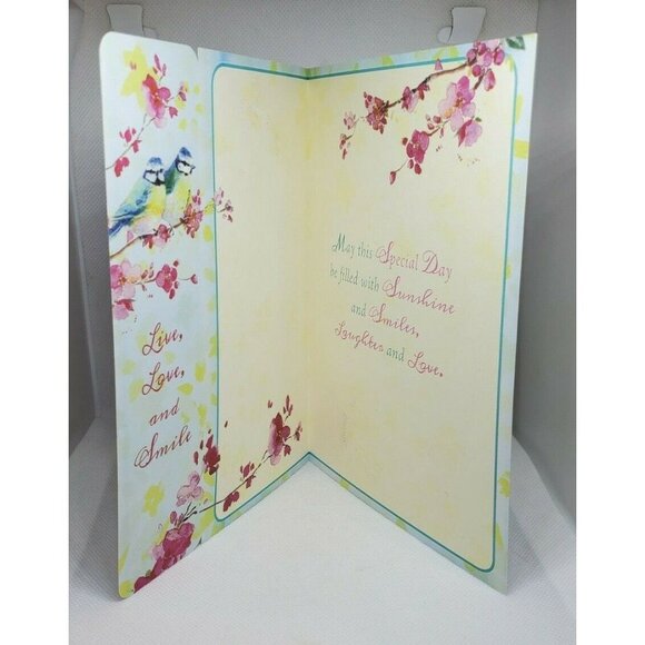 New Beginnings Birthday Card – 2 Blue Birds & Pink Floral Design with Matching E - Picture 6 of 12